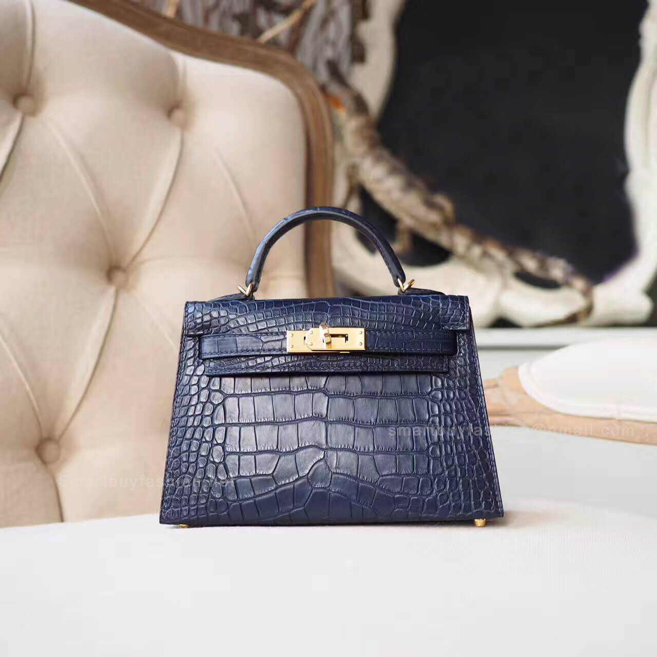 Hermes Mini Kelly II Bag in ck76 Blue Indigo Matte Alligator GHW